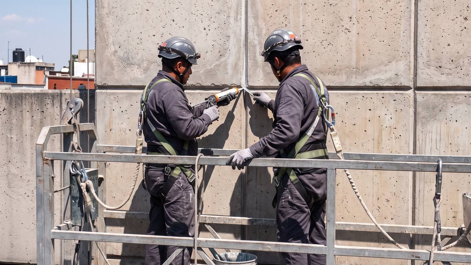 Trabajo de mantenimiento en fachada de edificio